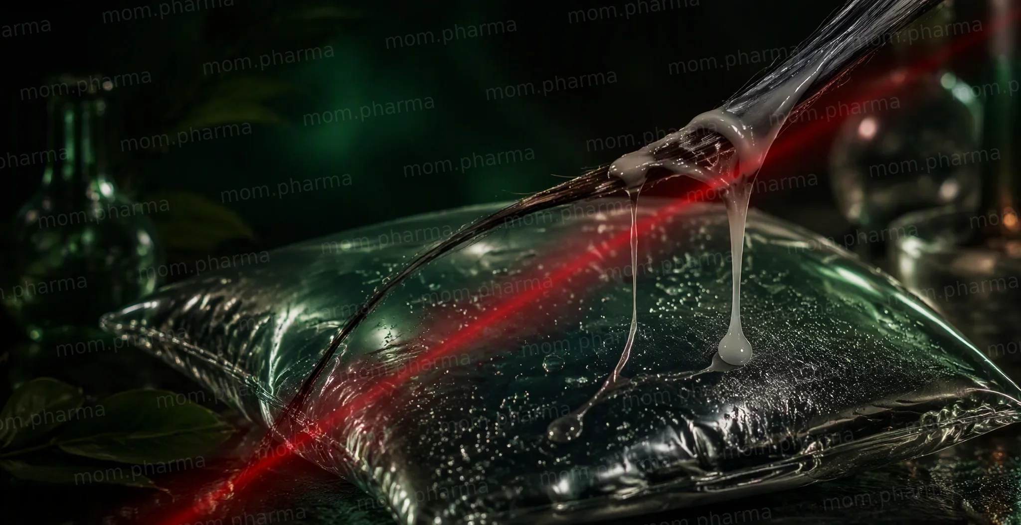 A glass pillowcase and a hair strand with dripping conditioner, crossed by a red warning streak