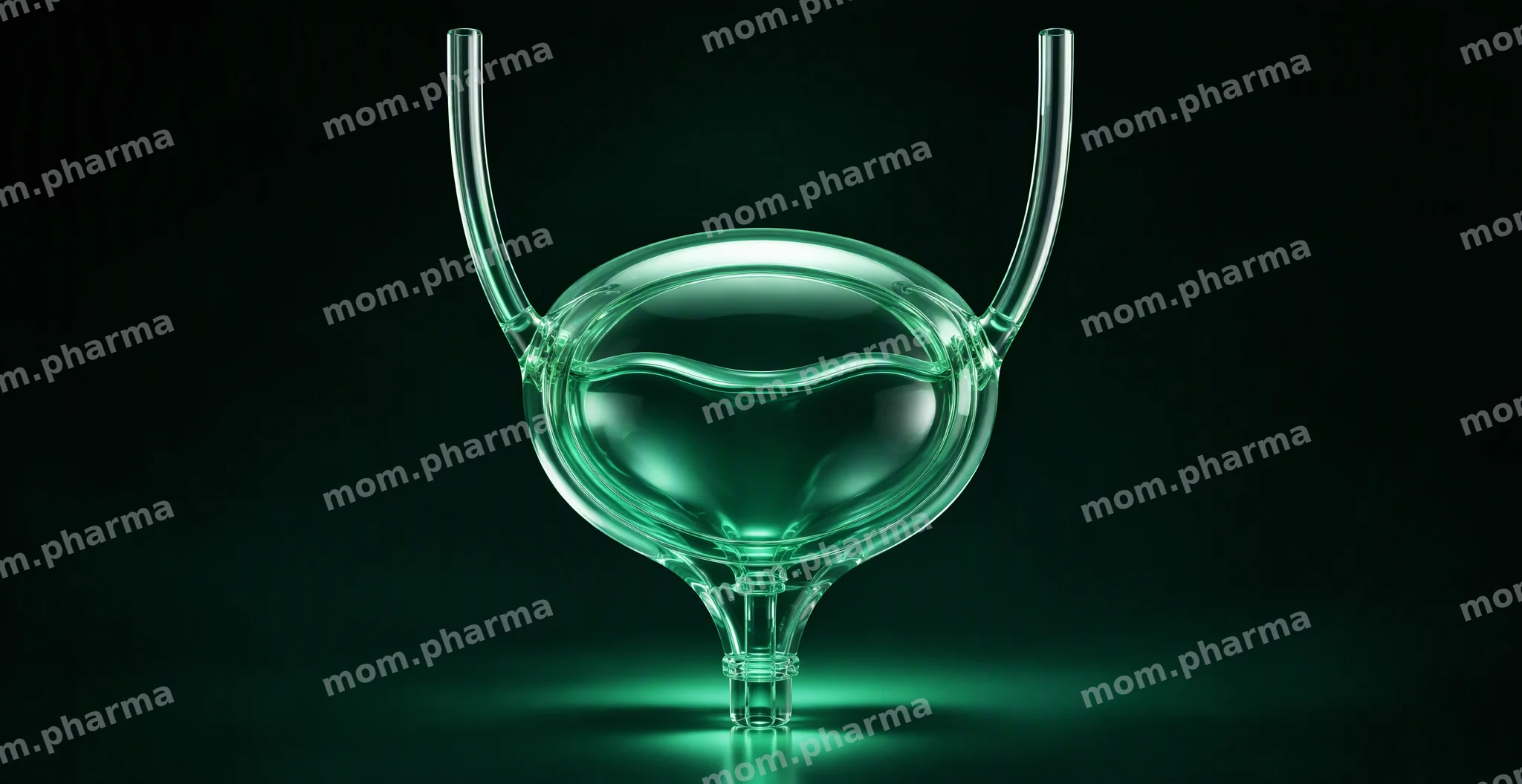 Glass urinary bladder with a soft emerald glow on a dark green background