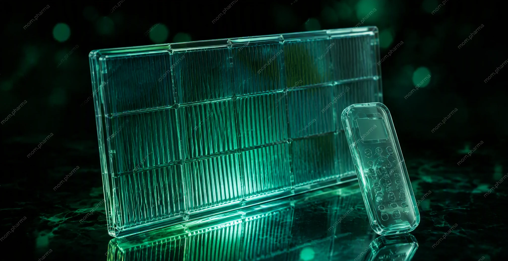 A clean air conditioner filter and remote on a dark green background