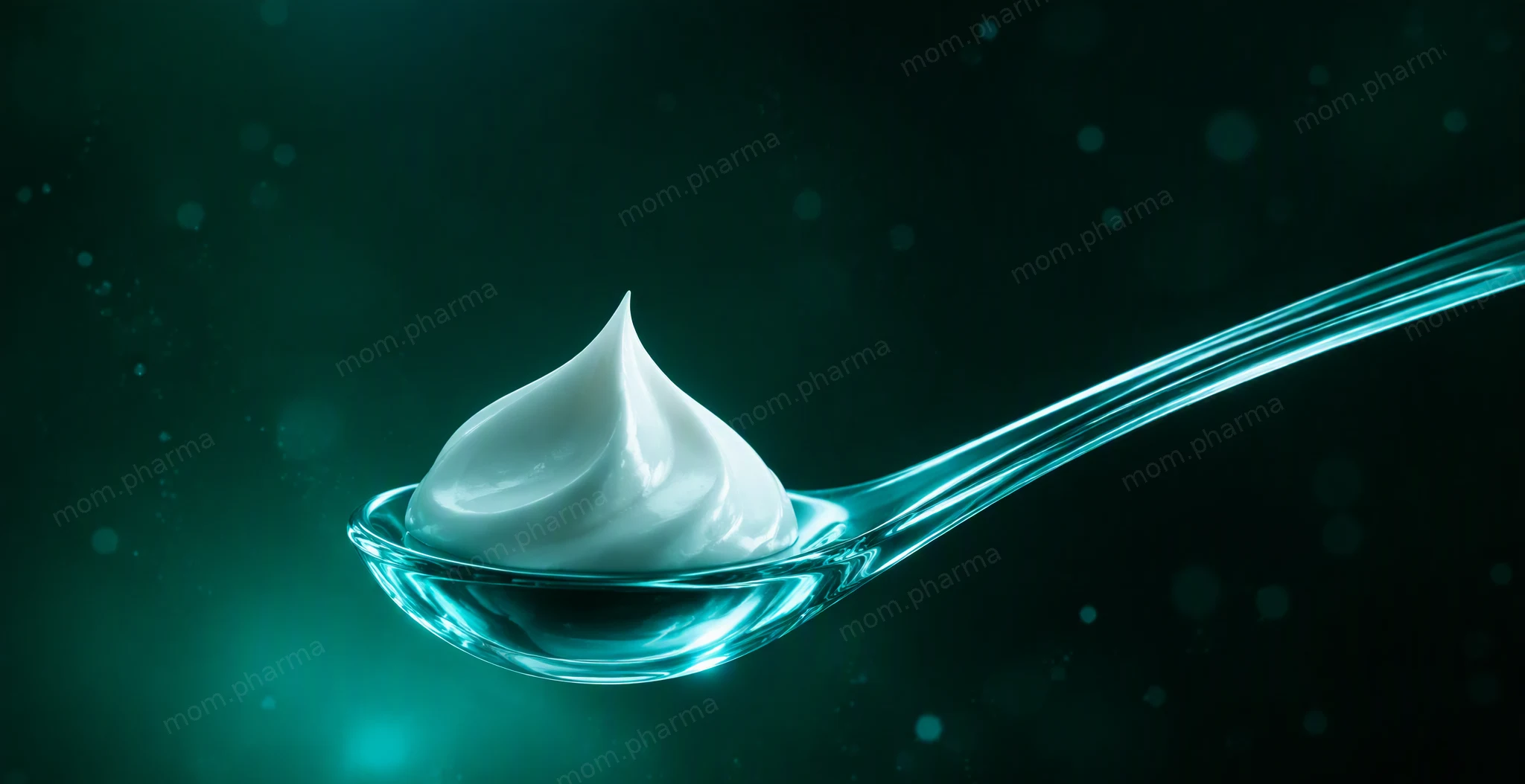 A glass teaspoon with a dollop of cream